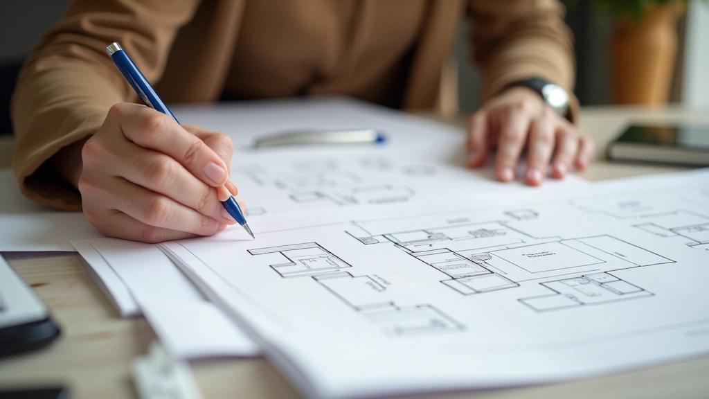 Designer planning space-saving furniture arrangements and home styling solutions