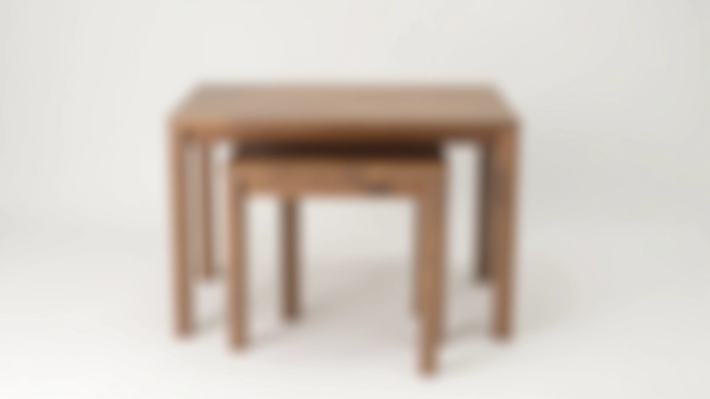 Nesting tables in walnut oak wood, compact furniture solution for small living spaces