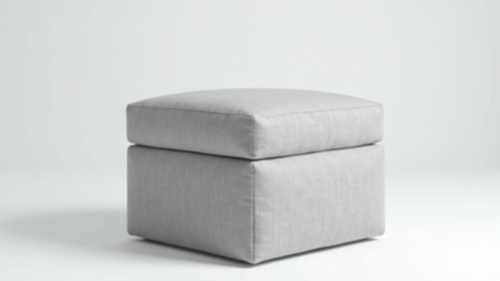 Storage ottoman in grey upholstered linen fabric, multifunctional furniture piece for small living rooms