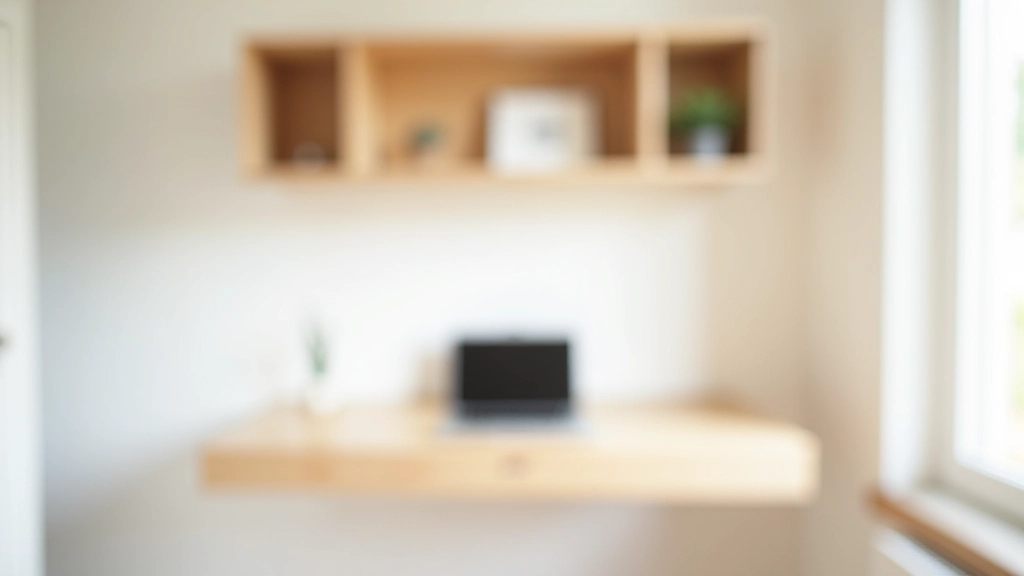 Wall-mounted birch desk with integrated storage shelving